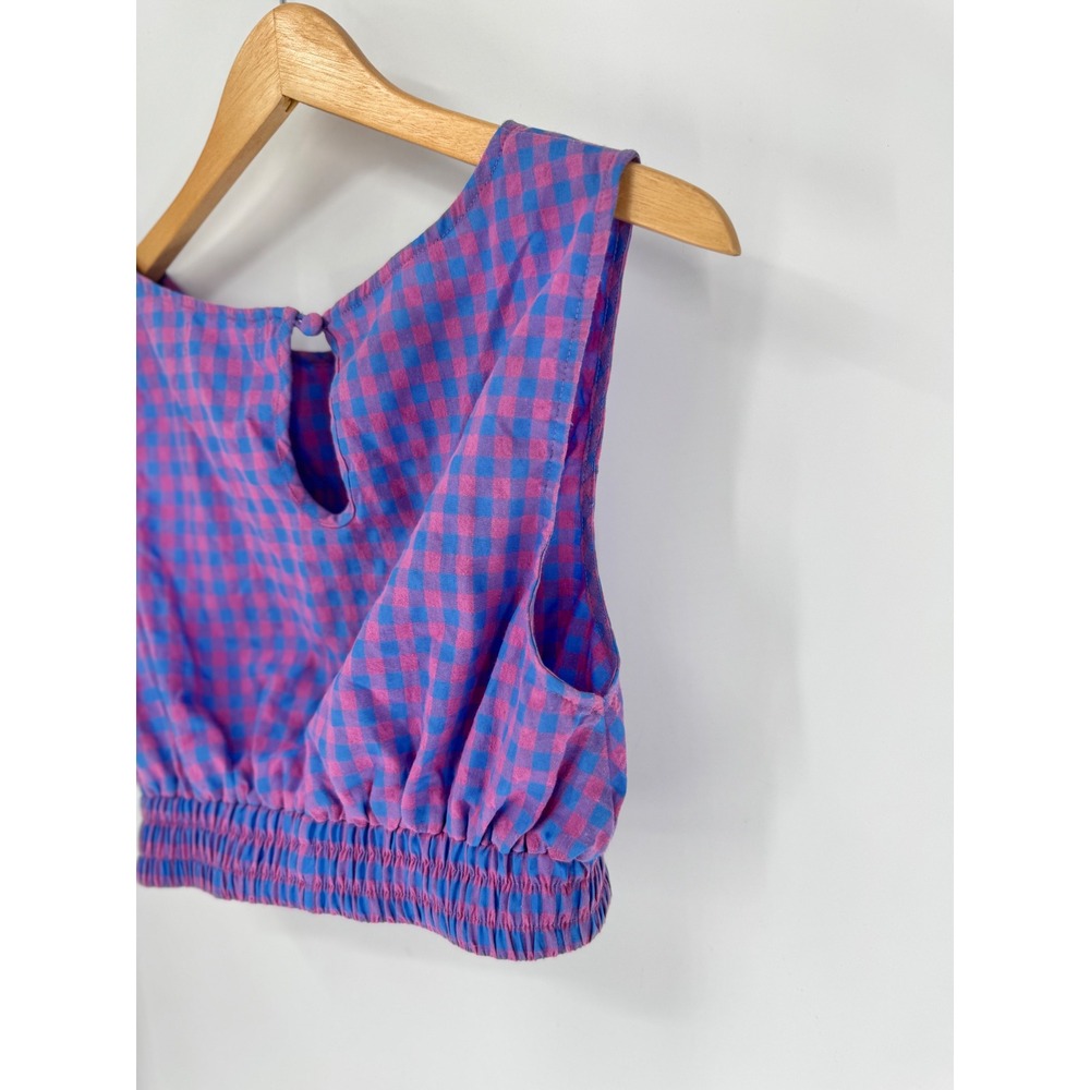 Charlie Holiday Elena Gingham Crop Top Women Est Sz XS Pink Blue Sleeveless - Picture 12 of 14